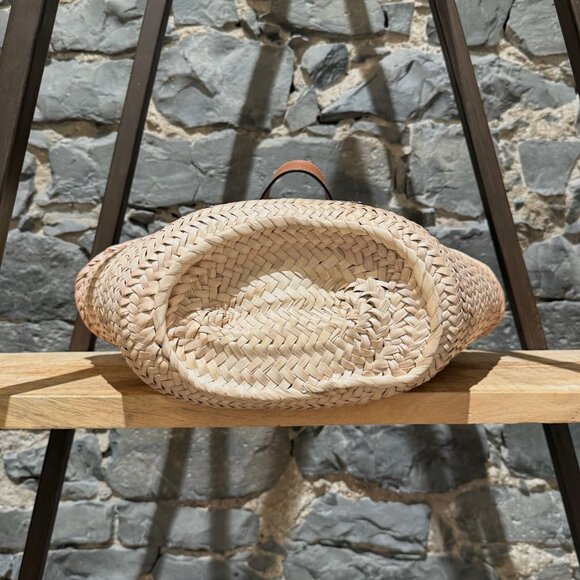 LOEWE Brown Leather Beige Raffia Medium Basket Tote Bag - Picture 8 of 13